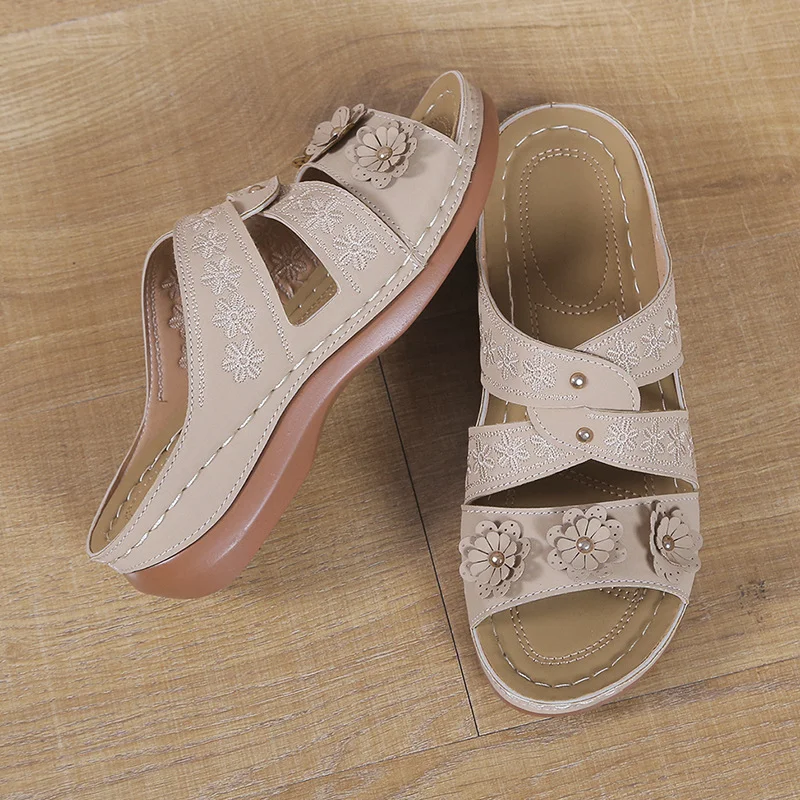 Yyvonne Female Slope And Fish Mouth Thick Soles Of Large Shoes Multi-Color Embroidered Cool Drag Women Anti-Slip