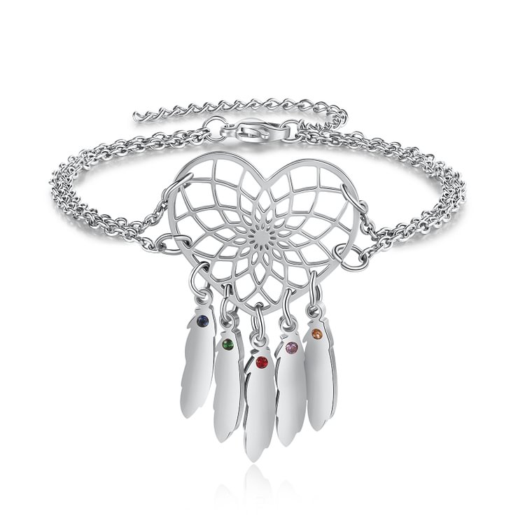 Corazón Atrapasueños pulsera 5 nombres 5 piedras de nacimiento Pulsera para mujer