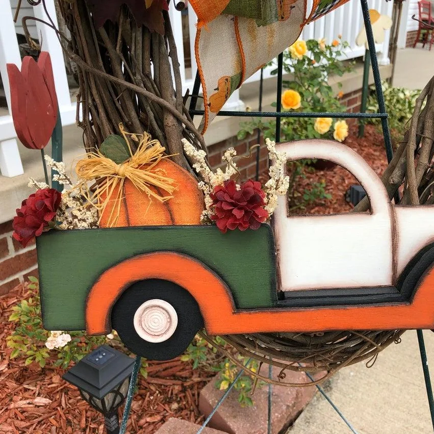 Farmhouse Pumpkin Truck Wreath-Autumn Nature Decoration
