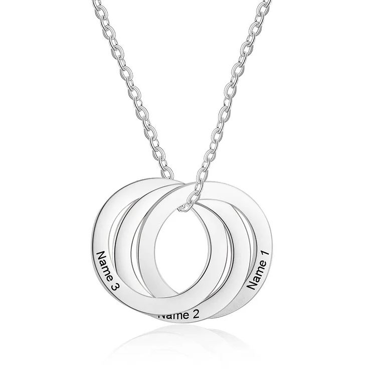 Engraved Russian Ring Necklace Interlocking Necklace Personalized with 3 Names White Gold
