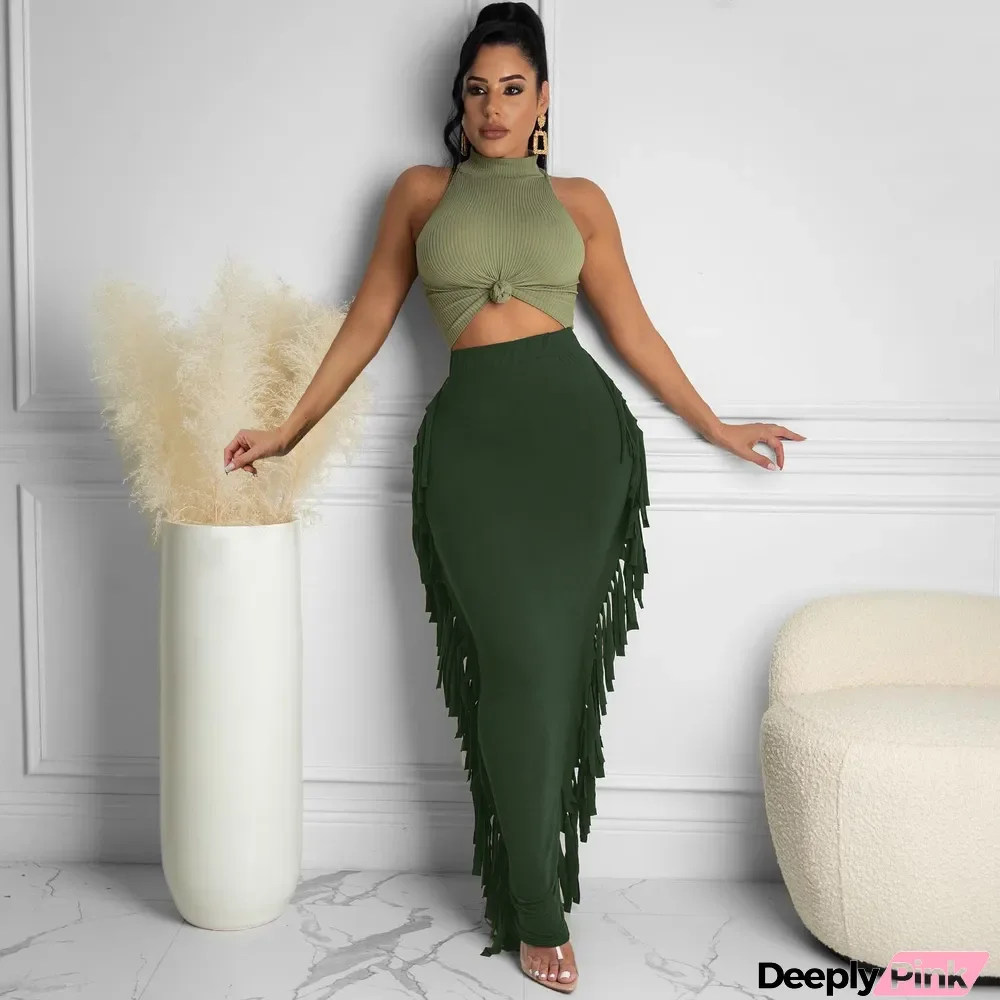 High Waist Tassel Long Skirt