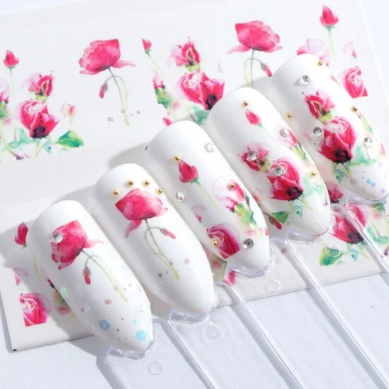 Nail Stickers Water Transfer Multiple Colors Flowers Designs Nail Decal Decoration Tips For Beauty Salons