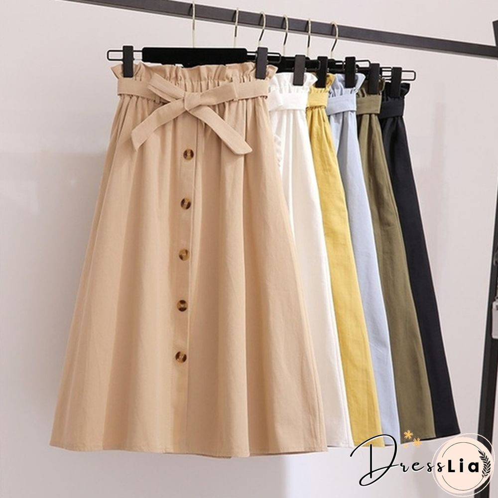 Women Skirts Fashion High Waist Skirt Women Spring Summer Midi Skirts Womens Elastic Waist A Line Ladies Skirts With Belt