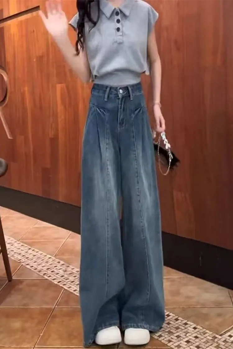 High Waisted Wide Leg Jeans for Women with Flannel Lining