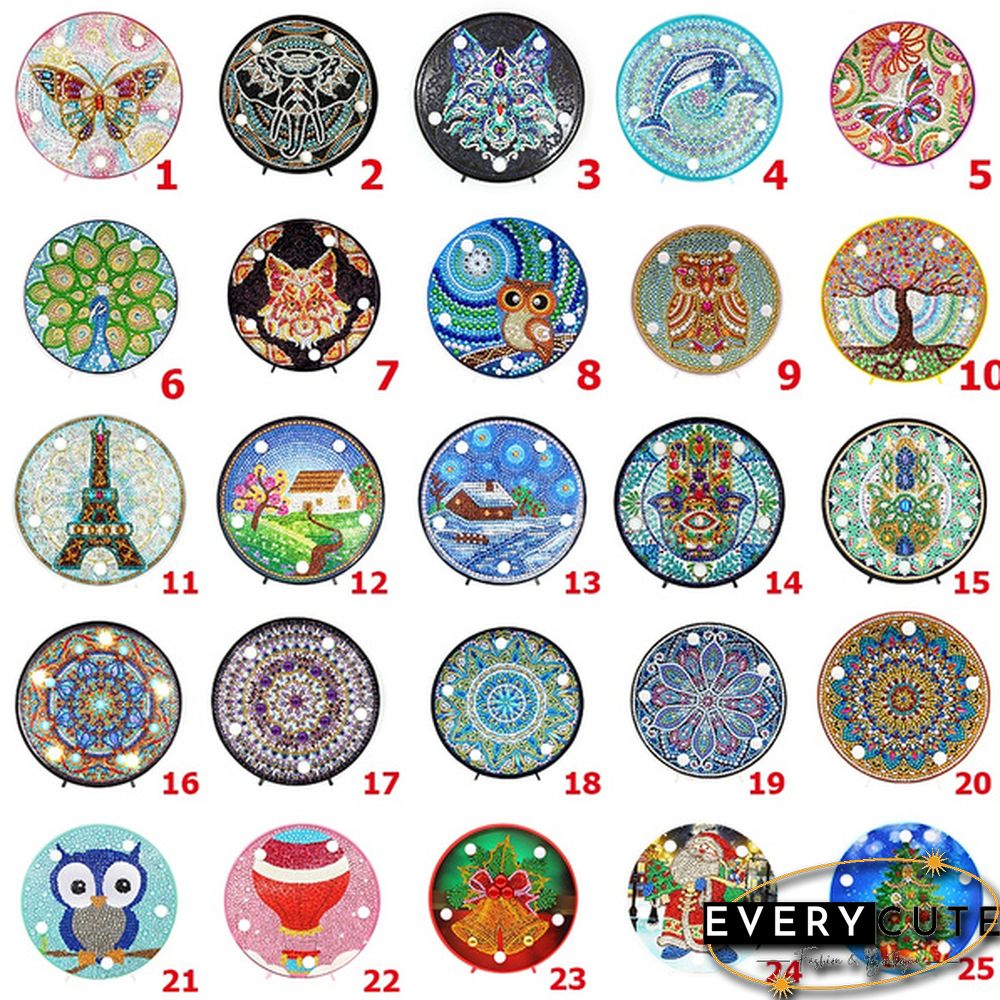 Multi-styles Christmas Halloween Mandala Animal DIY LED Full Drill Special Shaped Diamond Painting Modeling Lamp Table Decor Gift