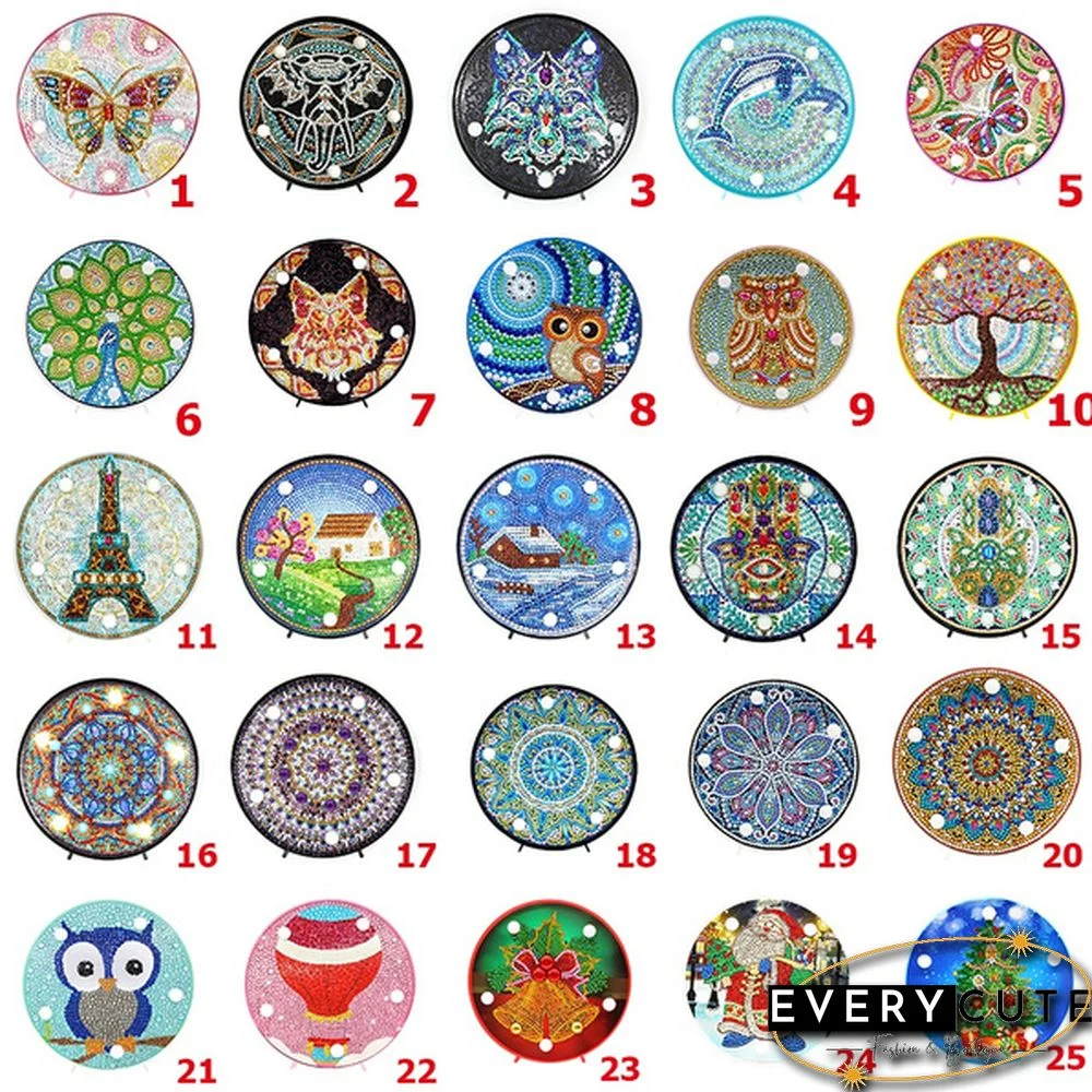 Multi-styles Christmas Halloween Mandala Animal DIY LED Full Drill Special Shaped Diamond Painting Modeling Lamp Table Decor Gift