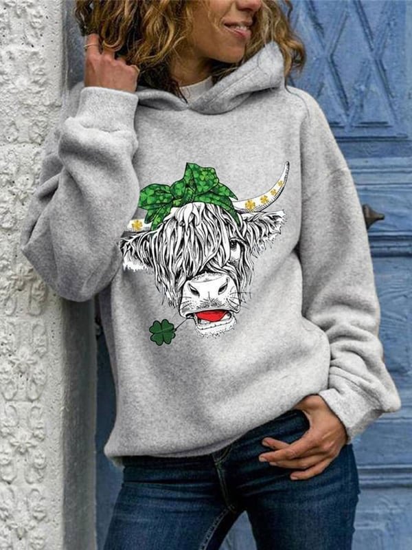 Women's St. Patrick's Day Highland Cow Print Hoodie