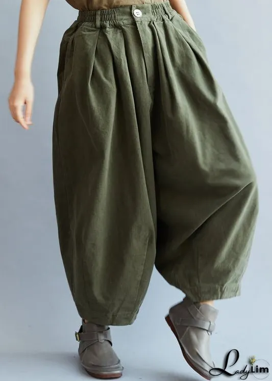 Chic Army Green Pockets wide leg pants Spring