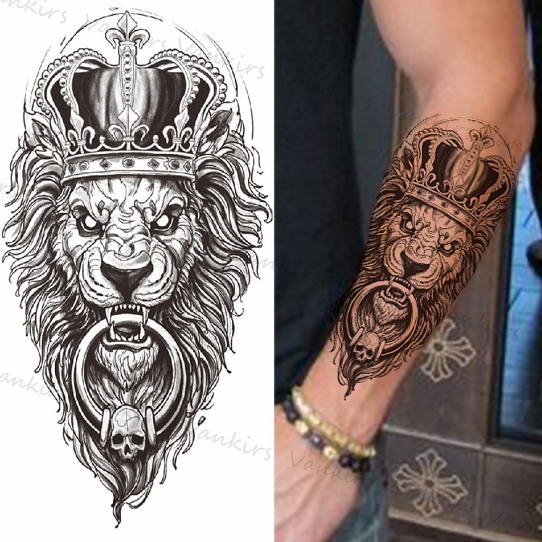 Gingf Tiger Mountain Temporary Tattoos For Men Women Adults Bear Lion Compass Snake Rose Fake Tattoo Sticker Arm Tattoo 3D