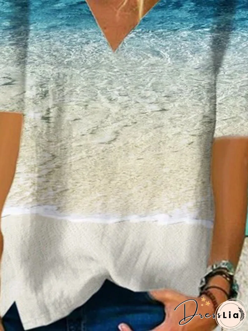 Beach Holiday Printed Short Sleeve Casual Shift T-shirt