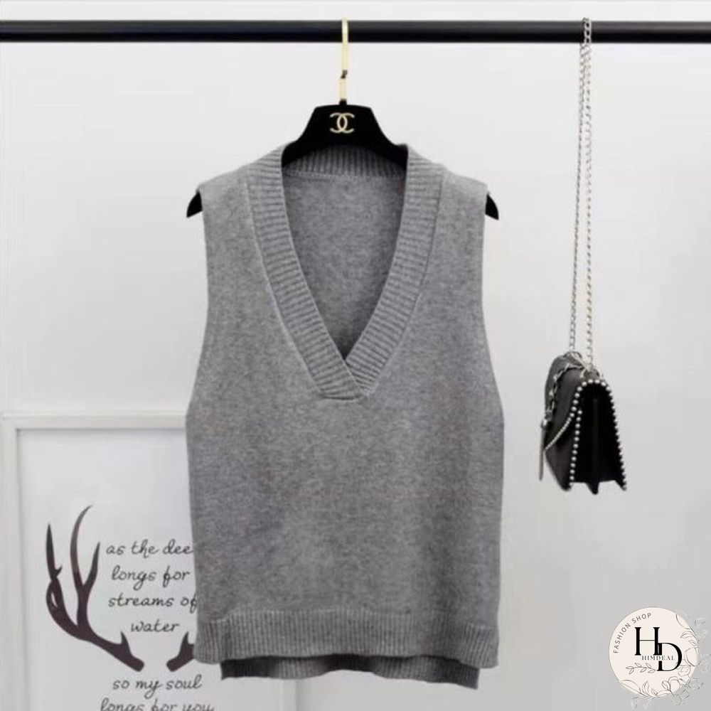 Sweater Vest Women Solid V-Neck Loose Plus Size 3XL Simple Classic Elegant Office Ladies
