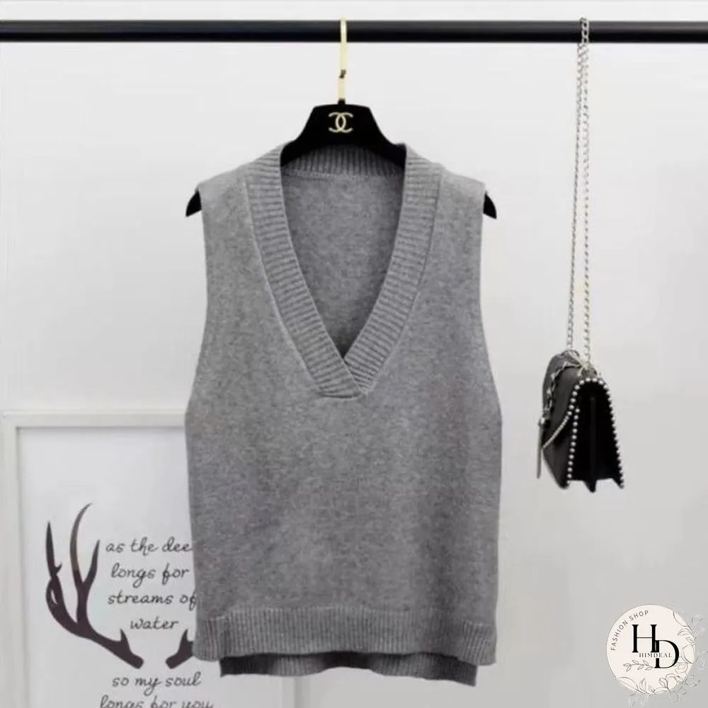 Sweater Vest Women Solid V-Neck Loose Plus Size 3XL Simple Classic Elegant Office Ladies