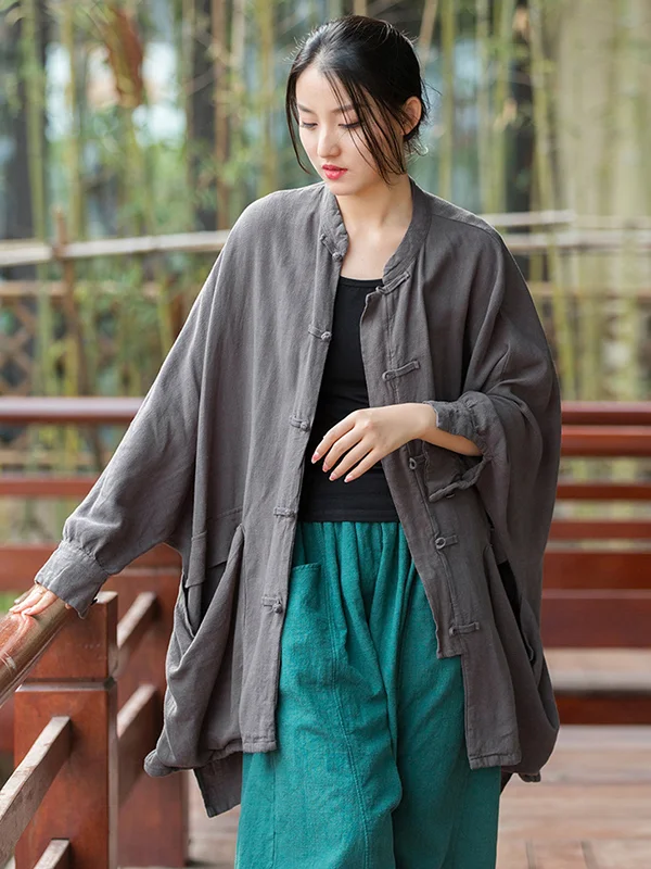 Vintage Batwing Sleeves Split-Joint Solid Color Outerwear