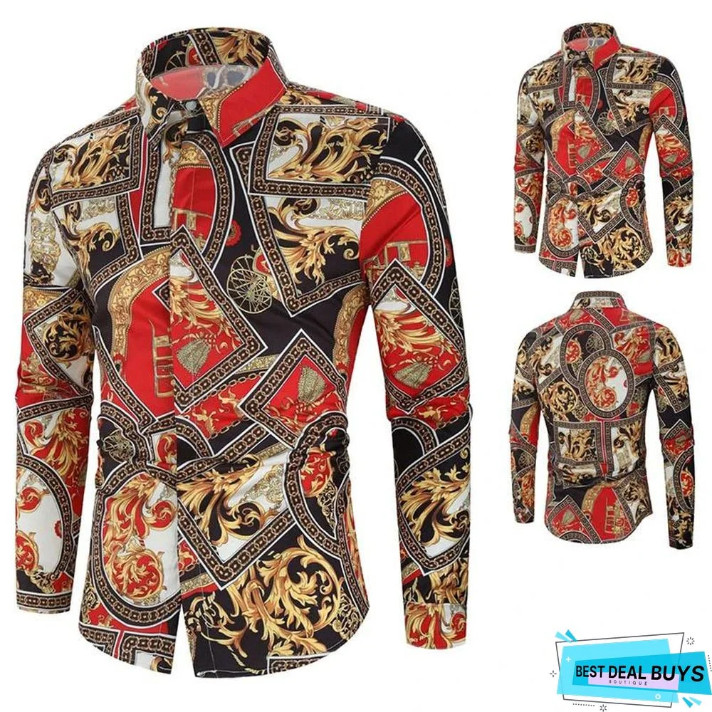 Printed Plus Size Men's Casual Long Sleeve Shirts