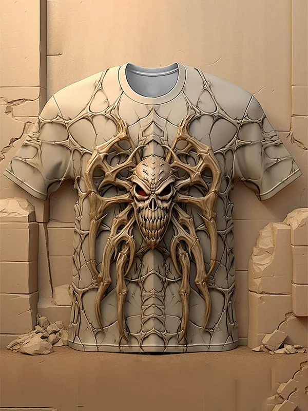 Men's Vintage 3D Skull Devil Embossed Print Print T-Shirt