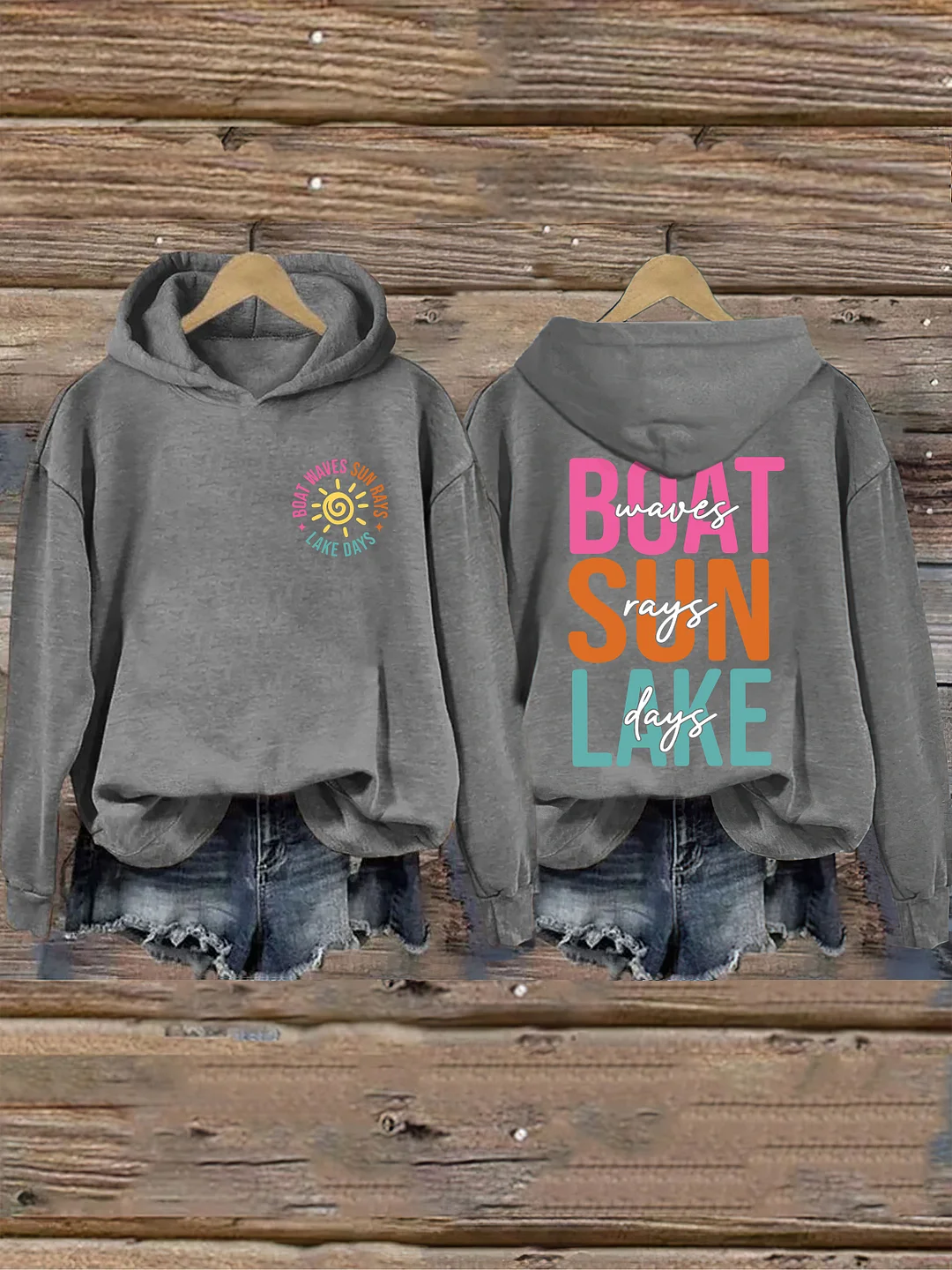 Boat Waves Sun Rays Lake Days Hoodie