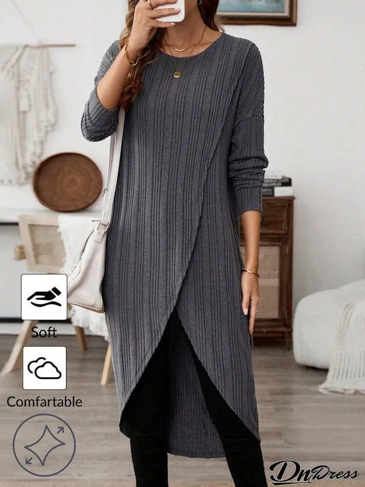 Women's Casual Solid Color Long Wrap T-Shirt, Spring/Autumn