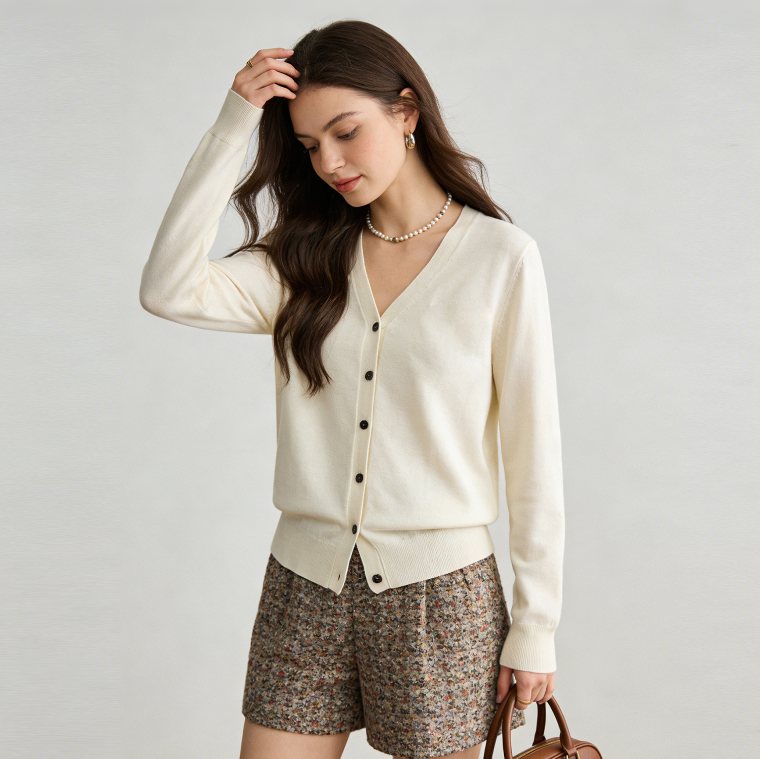 Silk & Cashmere Cardigan V-Neck Style REAL SILK LIFE