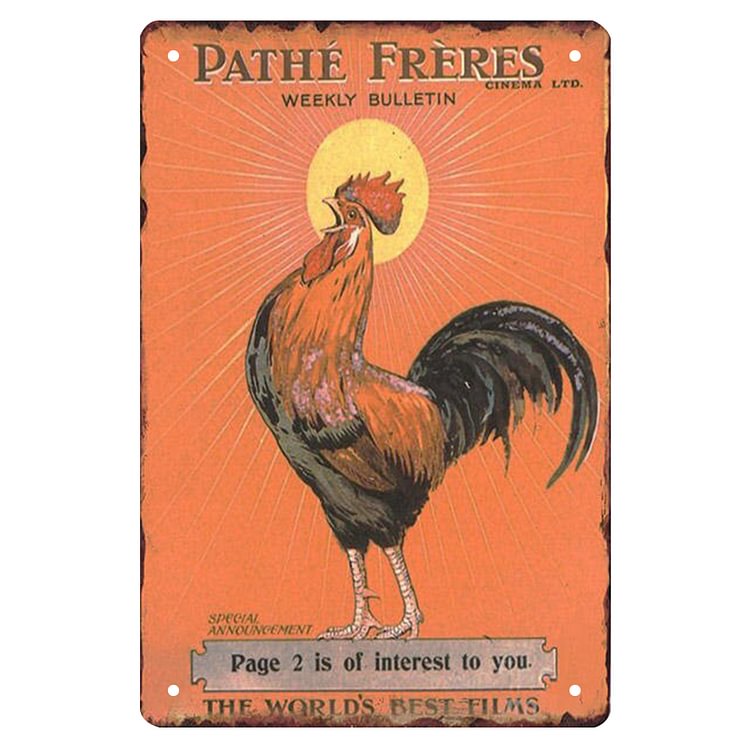 Pathé Frères Rooster Vintage Tin Signs/Wooden Signs - 7.9x11.8in & 11.8x15.7in