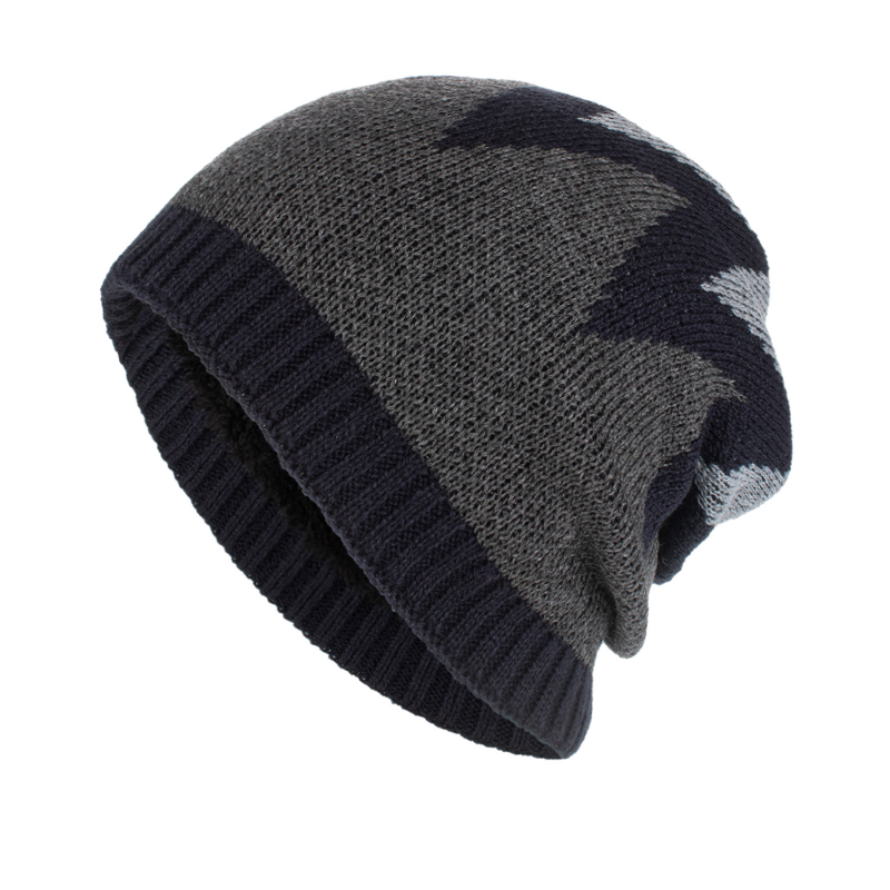 Tri Color Contrast Long Pullover Hat Knitted Wool Hat