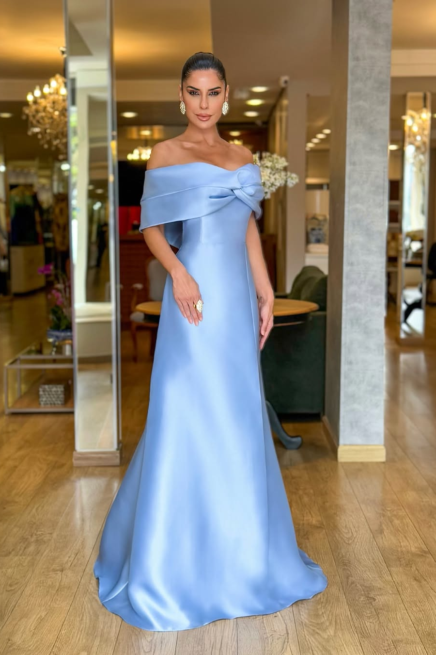 Daisda Stunning Dark Green Satin Off the Shoulder Strapless Long Prom Dress with Pleated