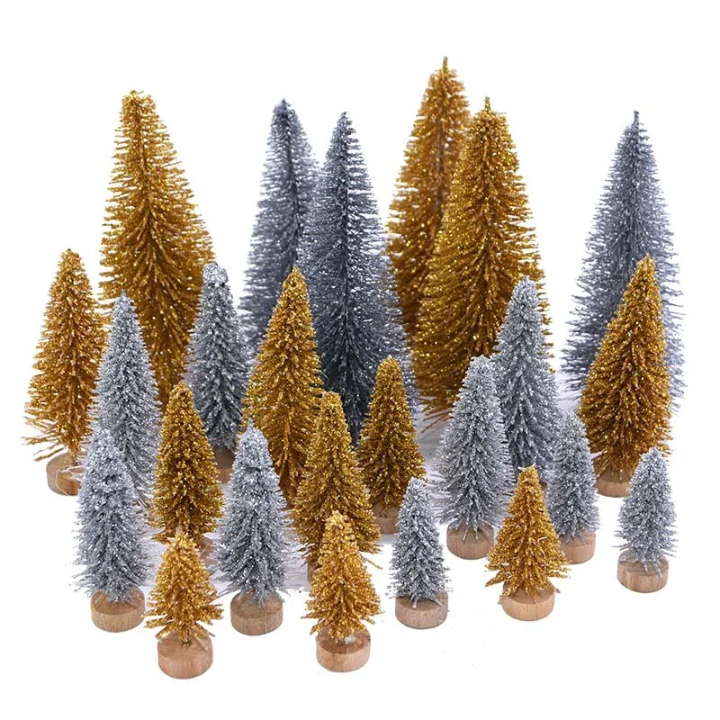 5Pcs 5-16cm Sisal Fiber Mini Christmas Tree Snow Frost Pine Tree DIY Craft Christmas Party Table Decoration Christmas Ornaments