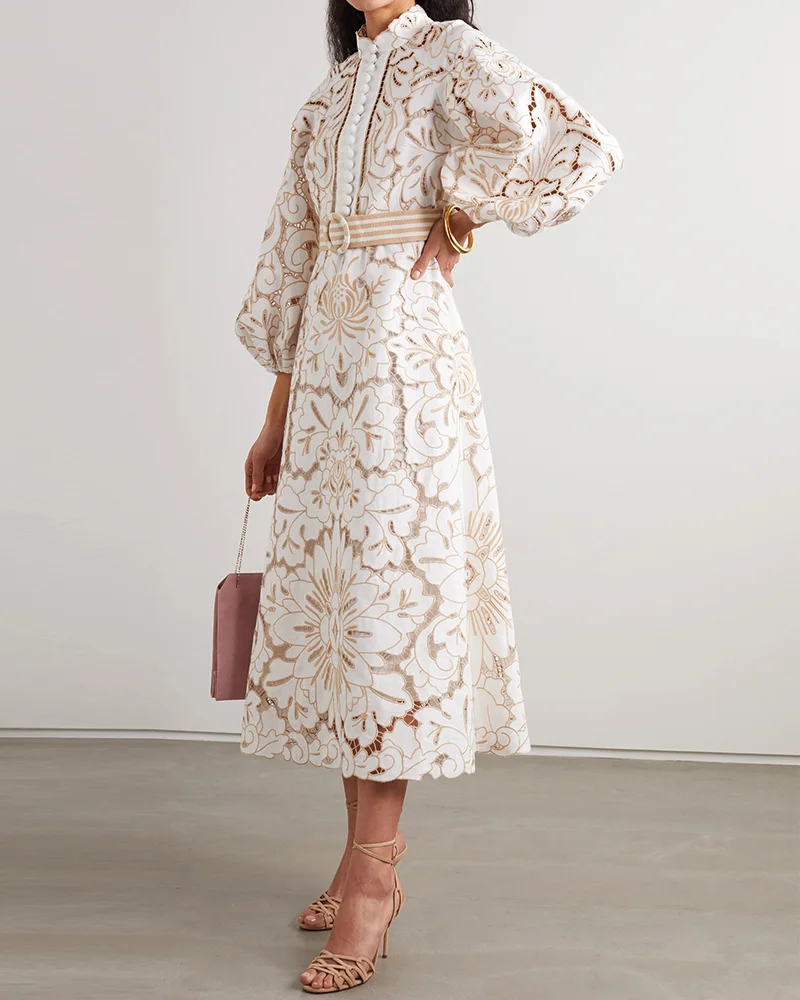 Ladies lace mid-length dress hollow