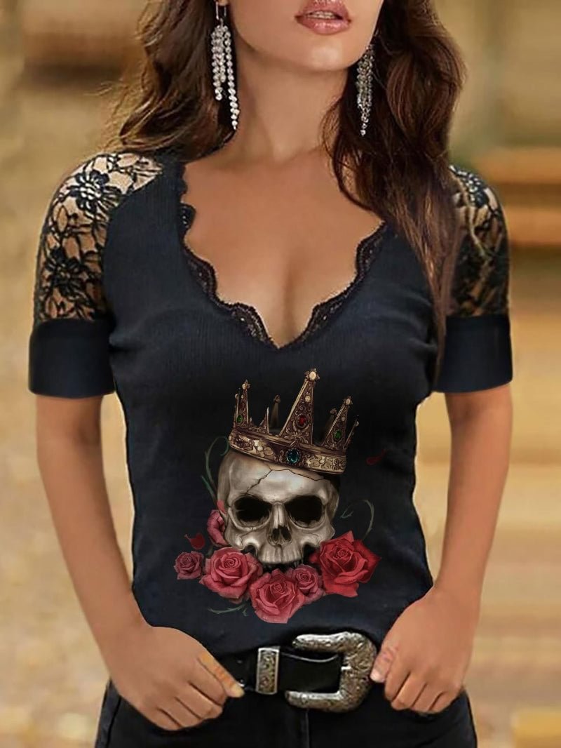 Crowned Skull Graphic Casual T-Shirt