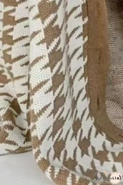 Houndstooth Button Up Long Sleeve Cardigan