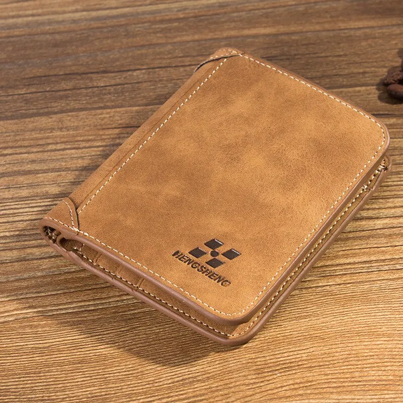 New Men's Wallet Short Frosted Leather Wallet Retro Three Fold Vertical Wallet Youth Korean Multi-Card Wallet 2020