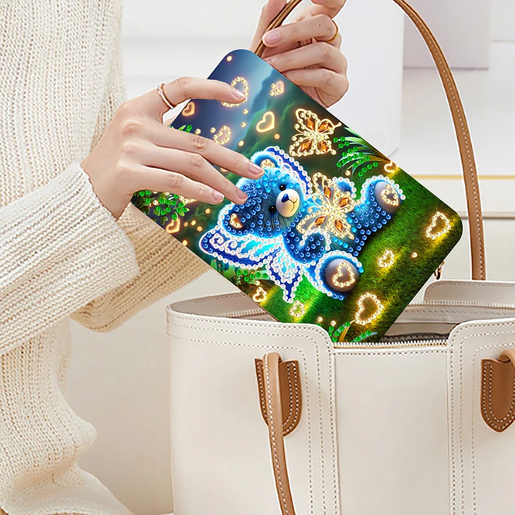 DIY Diamond Art Shiny Crystal Mirror Lightweight Standing Makeup Mirror (Bear)