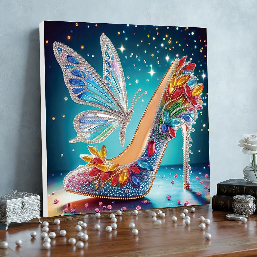 High Heel DIY Special Shape Drill Art Craft Pearl Diamond Painting with Frame 25x25cm Diamond Art Pearl Painting Kit for Adults Beginners Home Decor