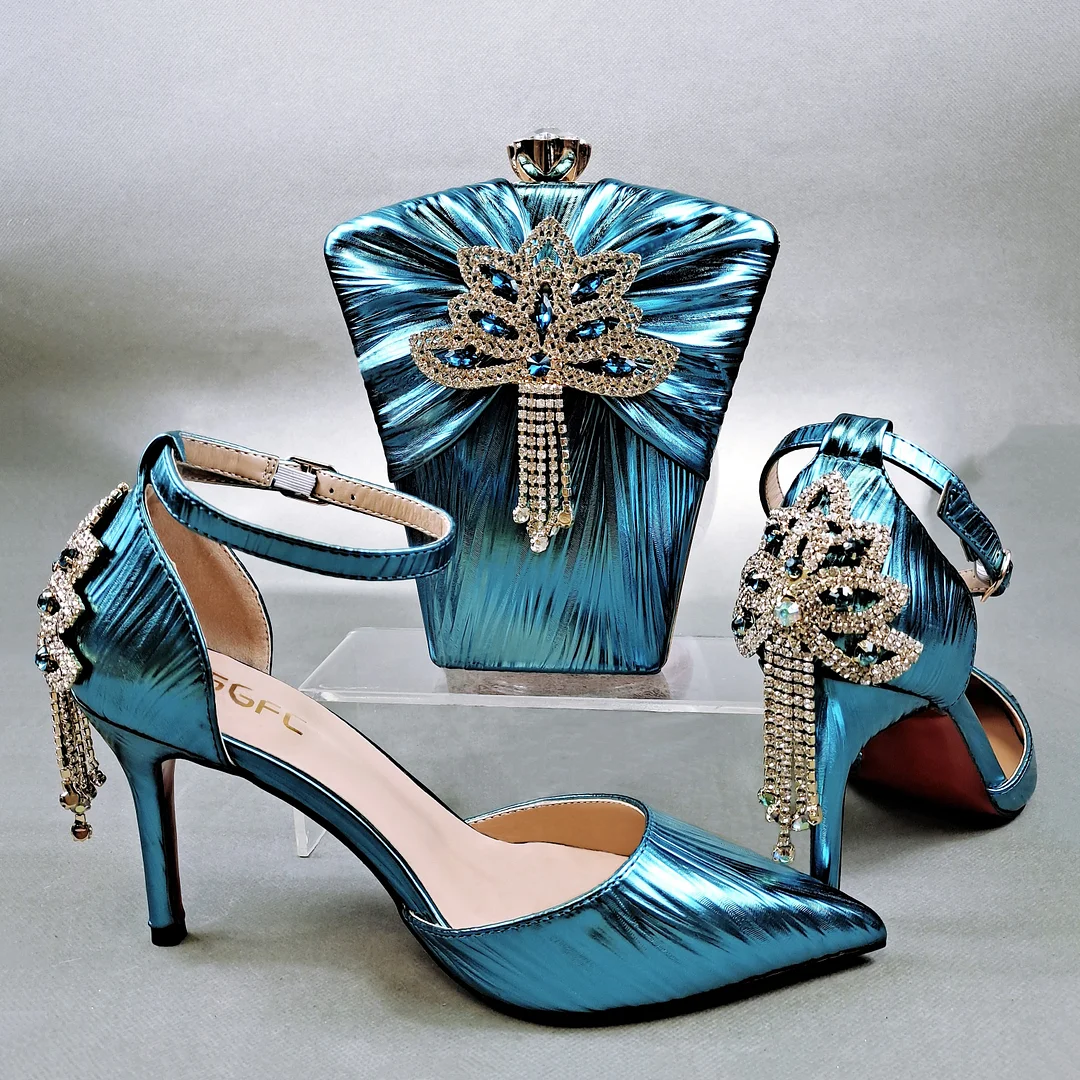 QSGFC Spring New Italian Design Embossed Smooth Leather Women Pink Shoes And Bag Set For Party High Quality Lady Occasion Shoes