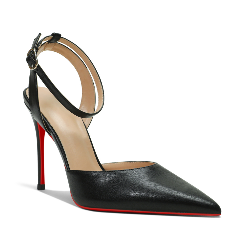 100mm Women's Slingback Ankle Buckle Pointed Toe Red Bottom Wedding High Heels-MERUMOTE