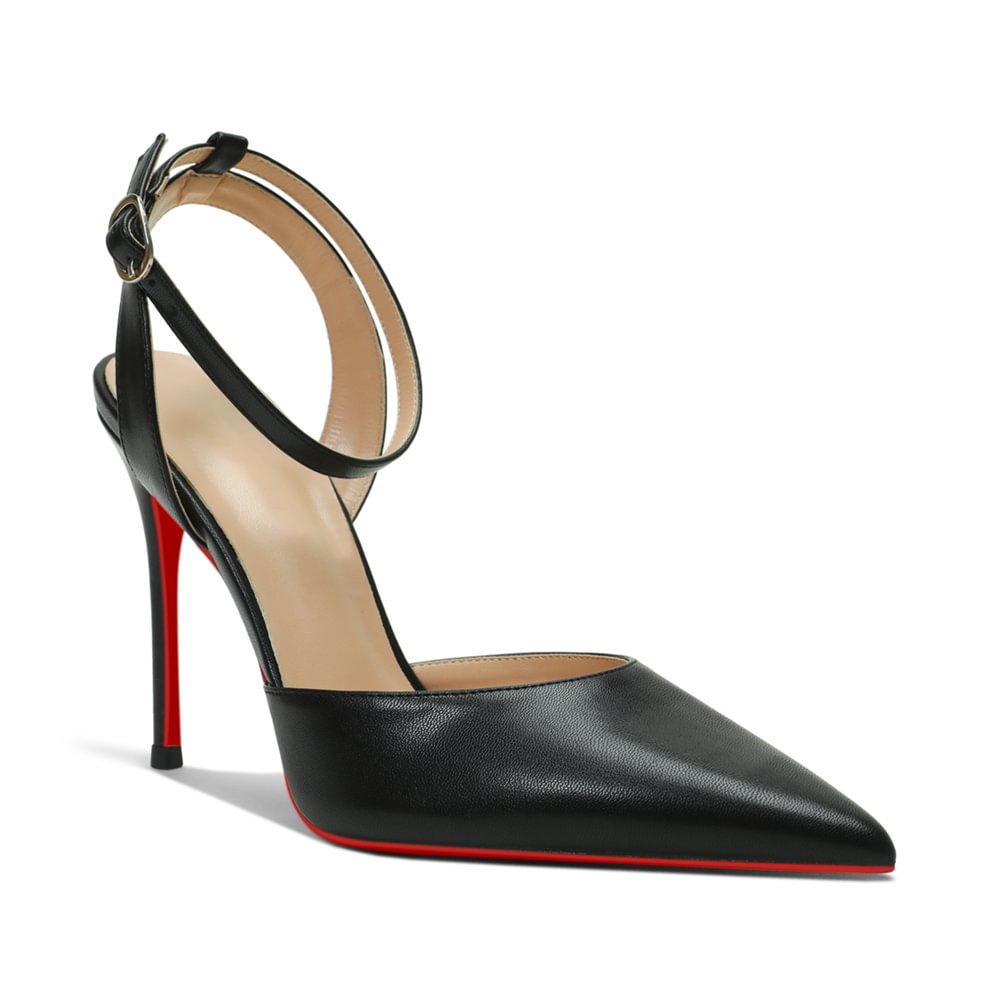 100mm Women's Slingback Ankle Buckle Pointed Toe Red Bottom Wedding High Heels-MERUMOTE