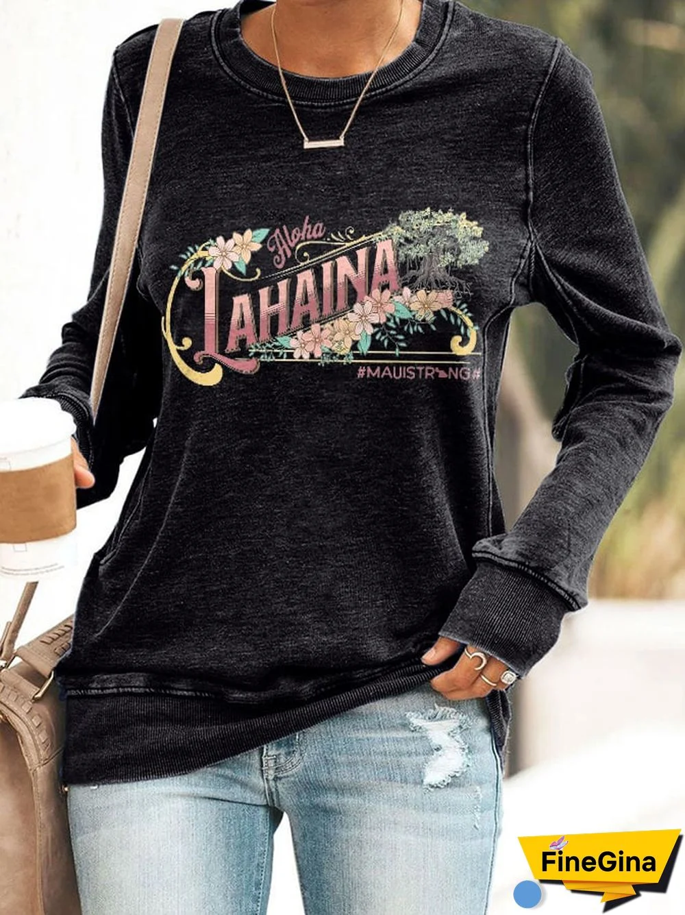Retro Aloha Lahaina Maui Strong Print Sweatshirt