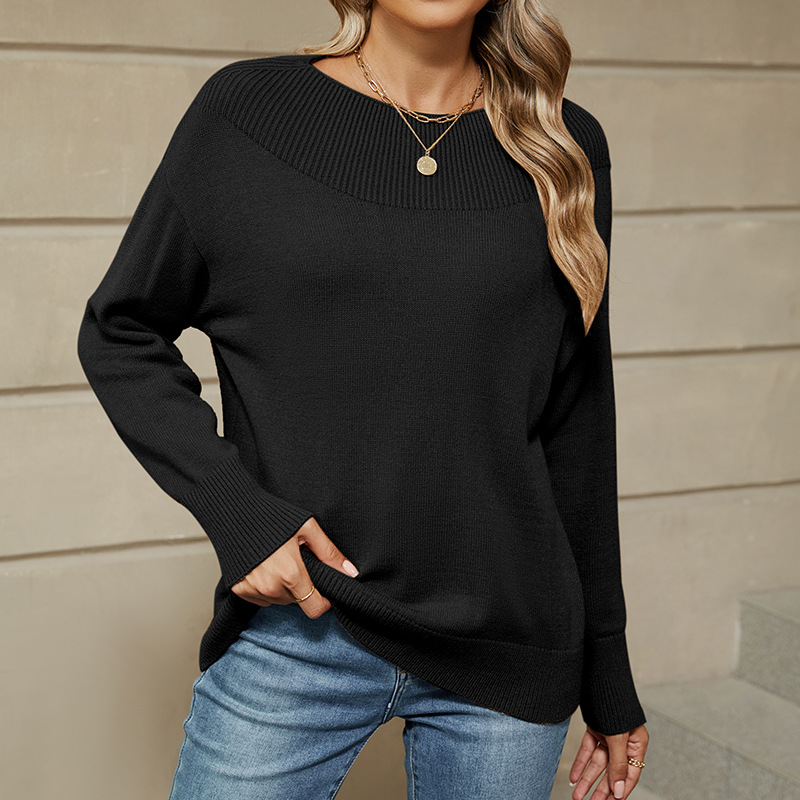 Mature Women's Off-neck Sweater Pullover Comfortable Long Sleeve
