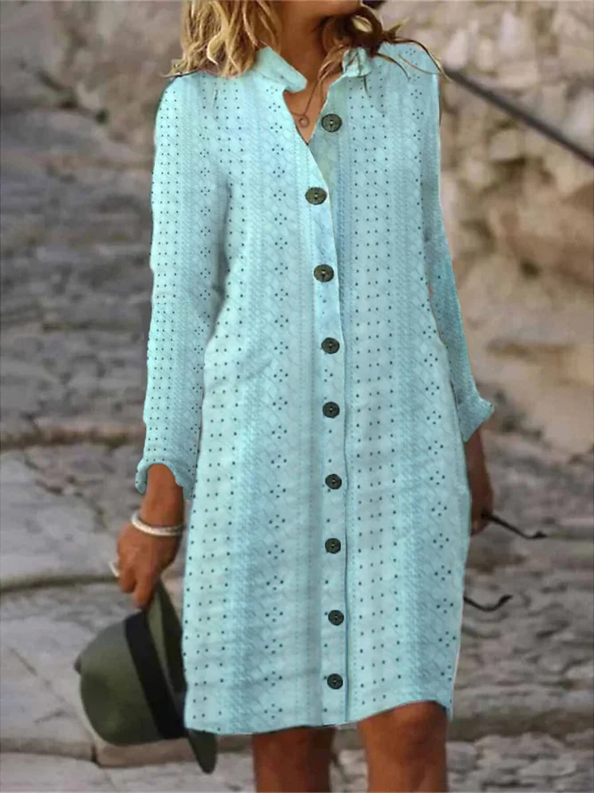 Casual Long Sleeve Cardigan Hollow Dress
