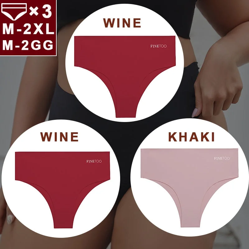 FINETOO 3PCS/Set Women Seamless Underwear Panties Ice Silk Lingerie Female Briefs Plus Size M-2XL Sexy Girls Breathable Pantys