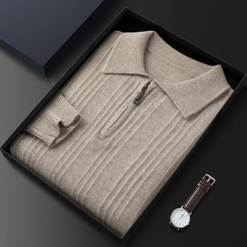 Men's Zipped Neckline Cashmere Sweater REAL SILK LIFE