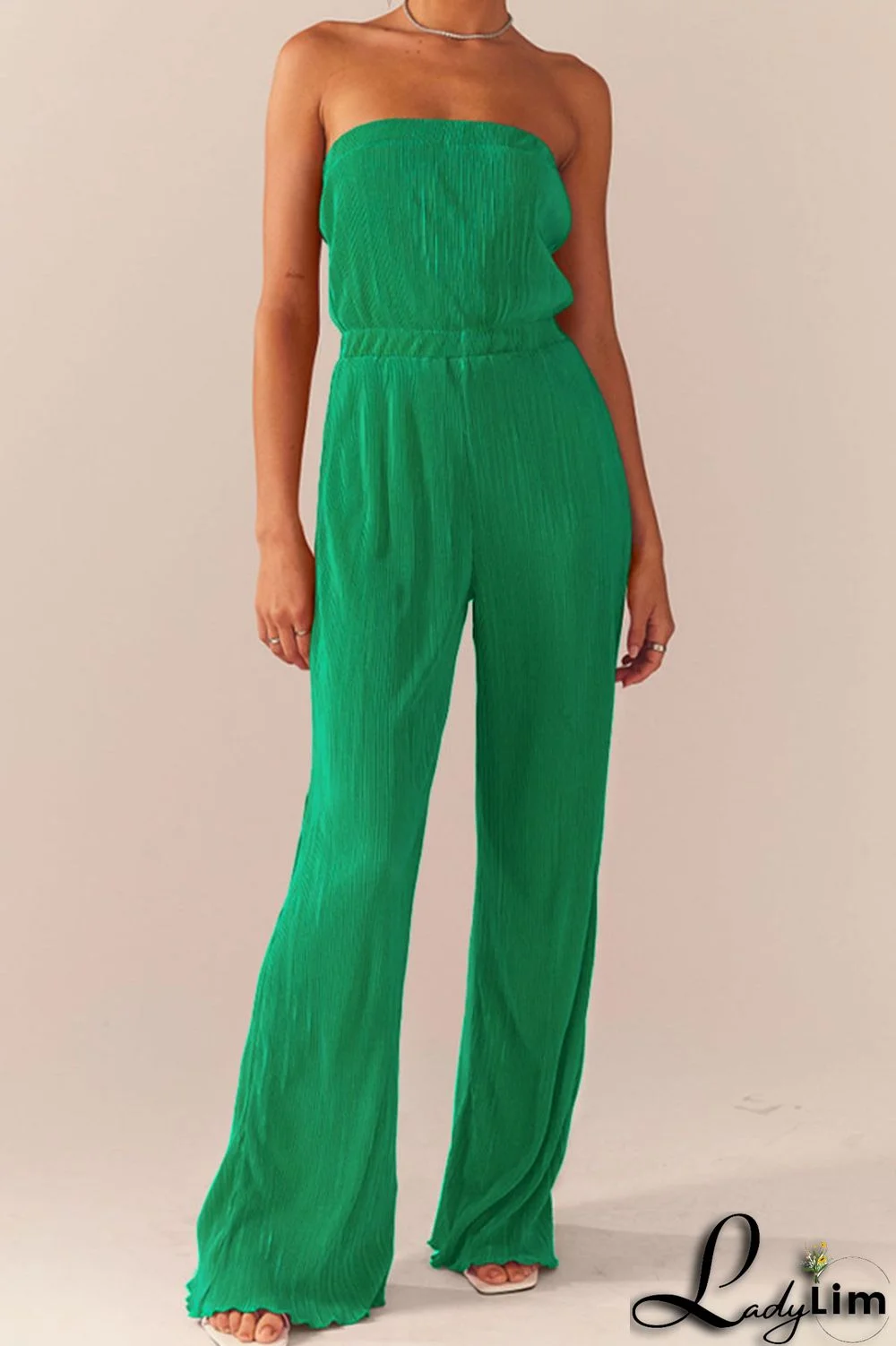 Green Sexy Solid Patchwork Fold Strapless Straight Jumpsuits