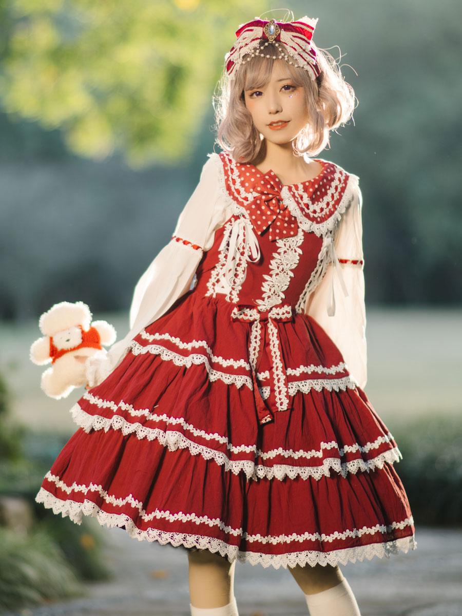 Sweetheart JSK Dress Sleeveless Lace Bowknot Red Set Lolita 