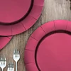 10 Pack | Burgundy Disposable 13" Charger Plates, Cardboard Serving Tray, Round with Leathery Texture - 1100 GSM