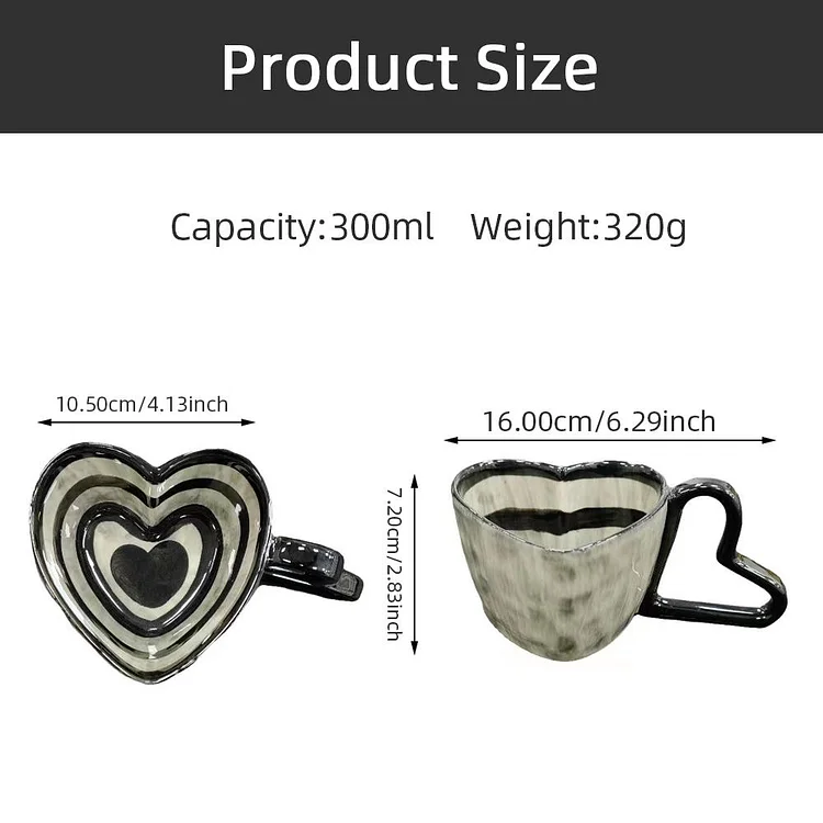 300ml Creative Love Handle Mug Hand-painted Stripe Love Cow Pattern Ceramic Coffee Cup Handhold Love Modeling Cup