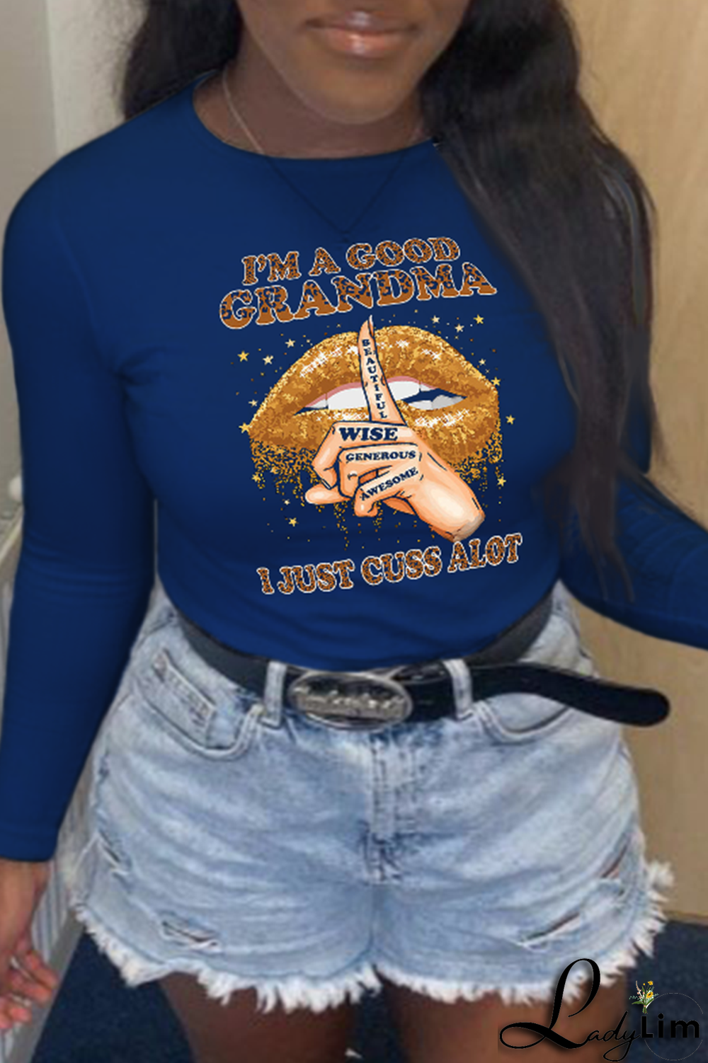 White Street Vintage Lips Printed Patchwork O Neck T-Shirts