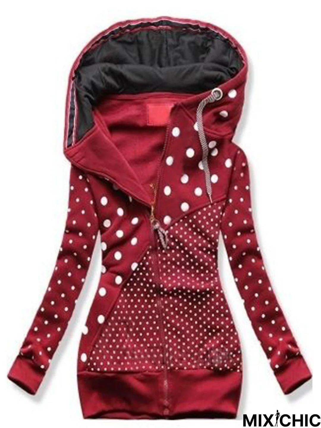 Red Casual Floral-Print Polka Dots Sweatshirt