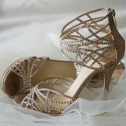 Women's Rhinestone Wedding Sandals - Low Heel Peep Toe Evening Party Shoes - View #6