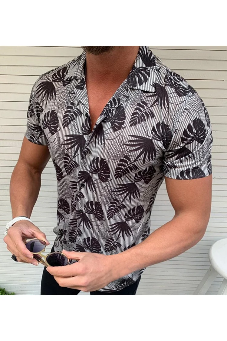 Floral Print Casual Short Sleeve Slim Hawaii Shirt