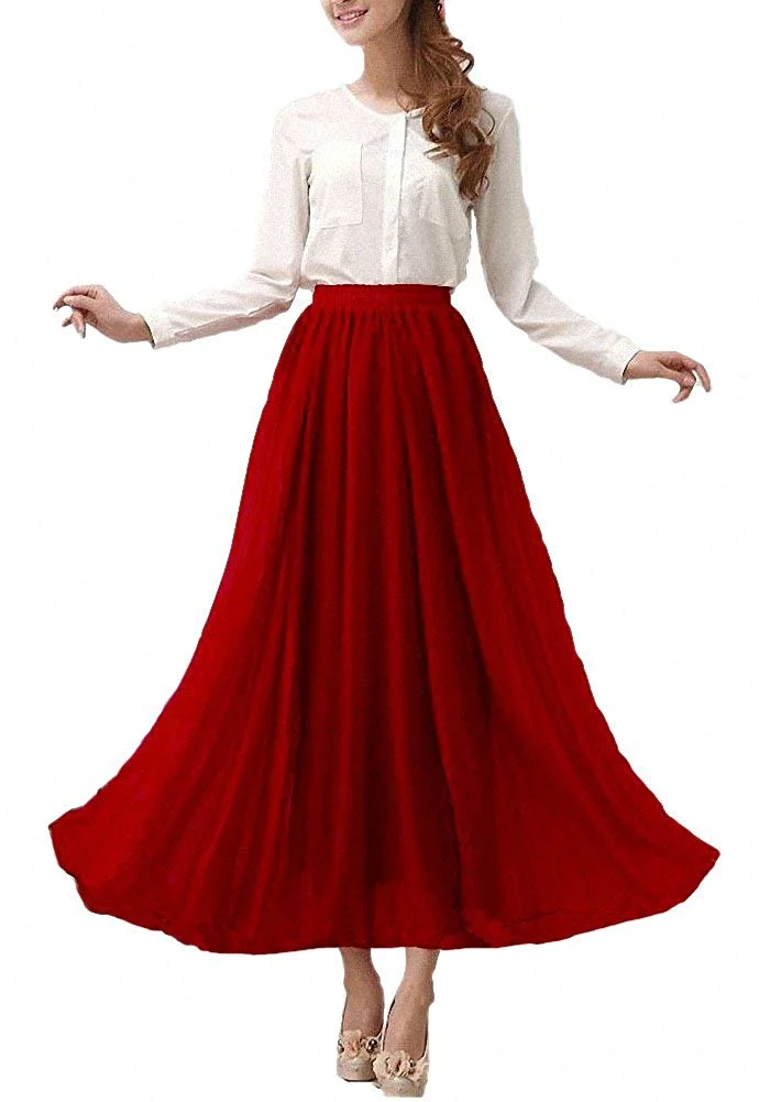 Womens Chiffon Retro Long Maxi Skirt Vintage Dress