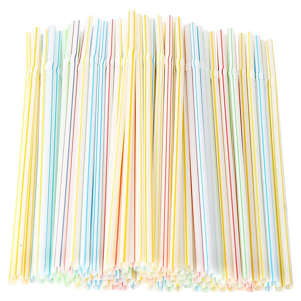 

100pcs Disposable Bendable Multi Colored Flexible Plastic Drinking Straws, 501 Original